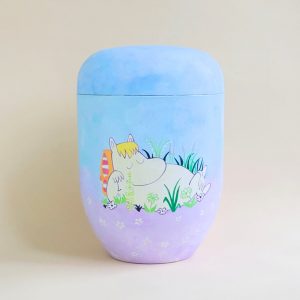 urne moomin schlafend blau